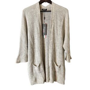 Papa Vancouver Women's Cream Oatmeal Metallic Open Cardigan Sweater Sz L/XL NWT